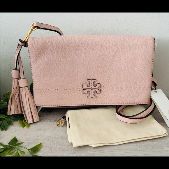 Tory Burch | McGraw Pink Leather Fold-Over Crossbody Bag | Excellent Condition - Picture 1 of 9